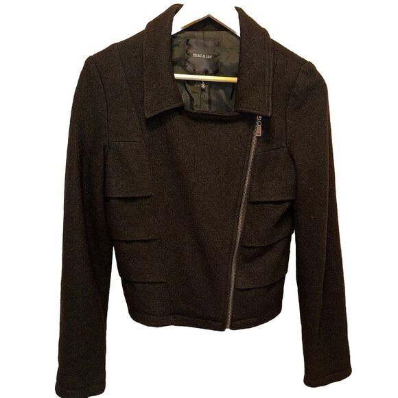 Mac & Jac Womens Wool Blend Full Asymmetrical Lined Cropped Jacket Black S - Picture 1 of 8